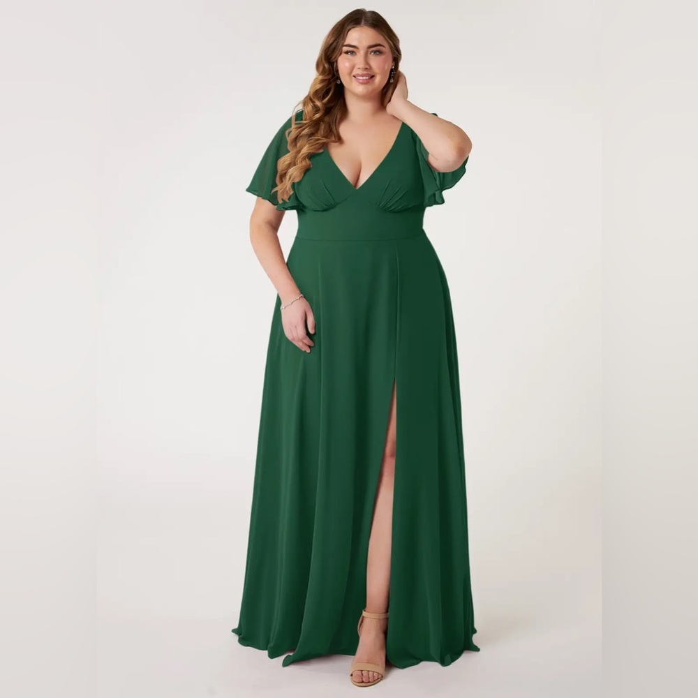 Dark Green Azazie Bridesmaid Dress with Flutter Sleeves